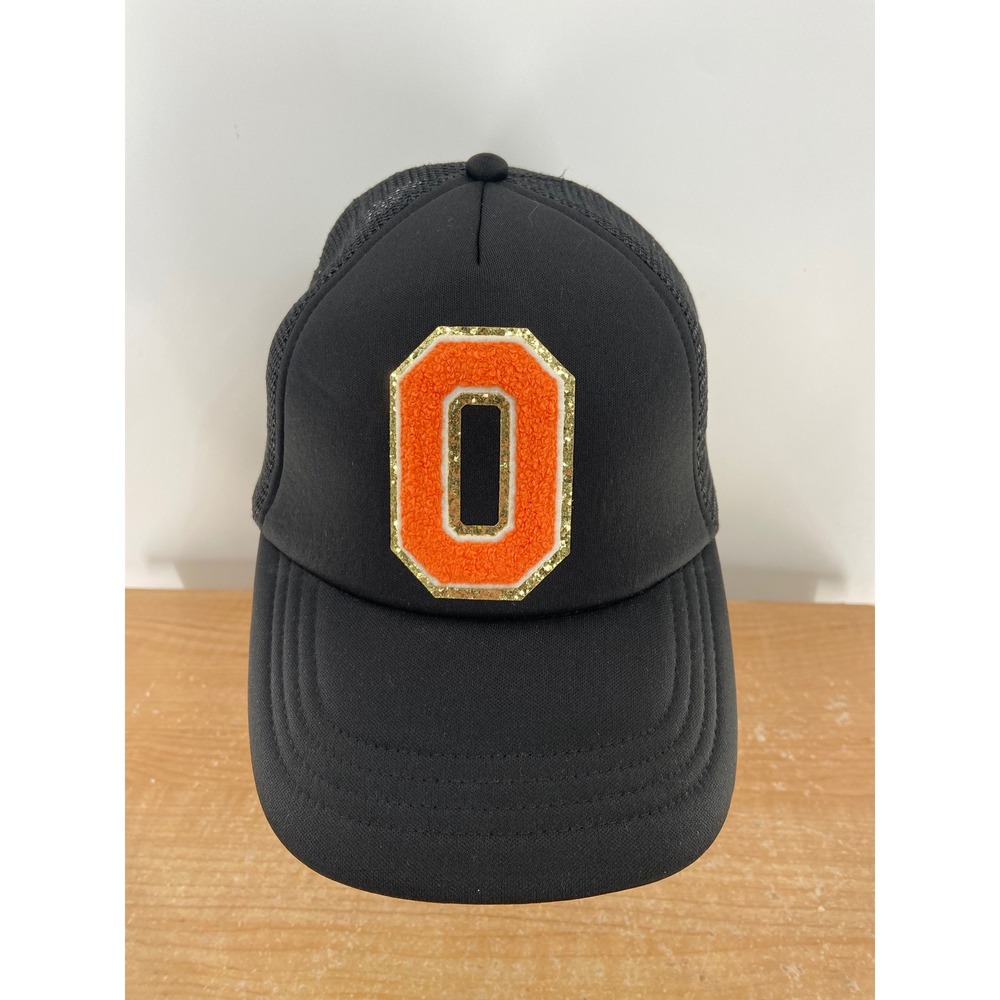 Oklahoma State Black Trucker Hat Orange Chenille Letter O Patch Snapback Glitter